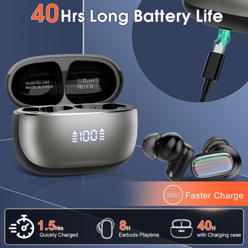 Wireless Earbuds, Bluetooth 5.4 Earbuds Stereo Bass, 40Hrs Playtime Bluetooth Earbuds Built in Noise Cancellation Mic, Bluetooth Headphones in-Ear