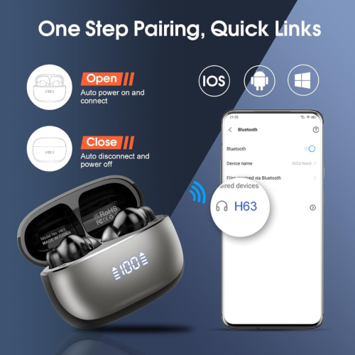 Wireless Earbuds, Bluetooth 5.4 Earbuds Stereo Bass, 40Hrs Playtime Bluetooth Earbuds Built in Noise Cancellation Mic, Bluetooth Headphones in-Ear