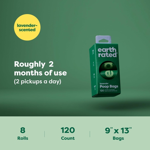 Earth Rated, Poop Bags for Dogs Guaranteed Leak Proof and Extra Thick Waste Bag Refill Rolls, Lavender Scented, 120 Count