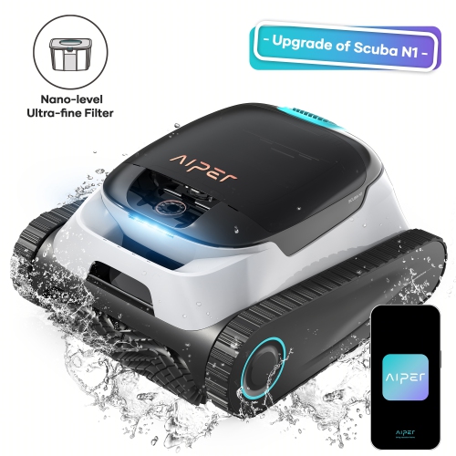 Image 1 de 10.. Aiper Scuba N1 Plus - Nettoyant robotique pour piscine avec filtration MicroMesh™ pour piscines creusées, chenilles Caterpillar et application mobile