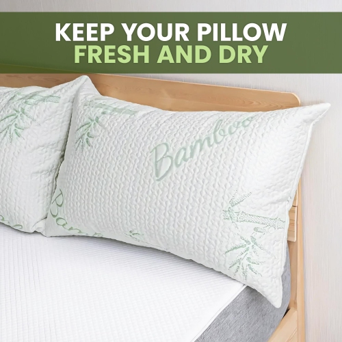 Canadian Linen Bamboo Viscose Waterproof Pillow Protector Zipper Closure Tree Design, 20"x36" King, 2 Pack, Soft Absorbent Breathable Cooling Fabirc