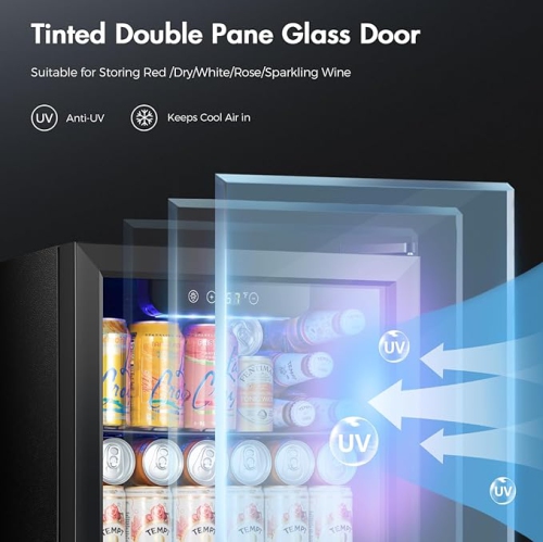 Kismile 1.3 Cu.ft Beverage Refrigerator and Cooler, 12 Bottle 48 Can Mini Fridge Glass Door, Small Drink Dispenser Cooler for Home, Office, Bar -