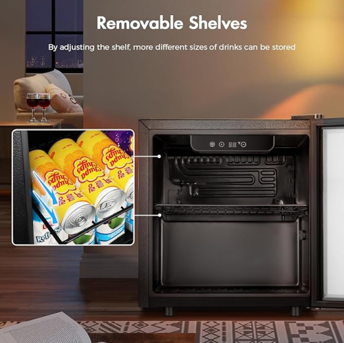 Kismile 1.3 Cu.ft Beverage Refrigerator and Cooler, 12 Bottle 48 Can Mini Fridge Glass Door, Small Drink Dispenser Cooler for Home, Office, Bar -