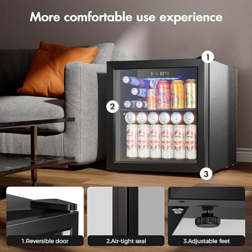 Kismile 1.3 Cu.ft Beverage Refrigerator and Cooler, 12 Bottle 48 Can Mini Fridge Glass Door, Small Drink Dispenser Cooler for Home, Office, Bar -