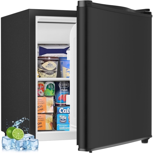 Kismile Mini Fridge with Freezer, 1.6 Cu.ft Compact Refrigerators with Removable Shelves, Reversible Single Door Small Fridge for Apartment, Home,