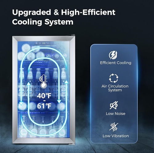 Kismile 3.2 Cu. ft Beverage Refrigerator and Cooler, 130 Can Mini Fridge Glass Door, Digital Temperature Display for Soda, Beer or Wine, Small Drink