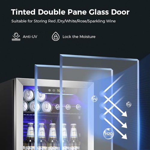 Kismile 3.2 Cu. ft Beverage Refrigerator and Cooler, 130 Can Mini Fridge Glass Door, Digital Temperature Display for Soda, Beer or Wine, Small Drink