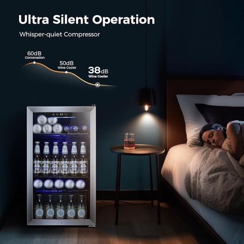 Kismile 3.2 Cu. ft Beverage Refrigerator and Cooler, 130 Can Mini Fridge Glass Door, Digital Temperature Display for Soda, Beer or Wine, Small Drink