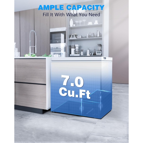 Kismile 7.0 Cubic Feet Chest Freezer with 2 Removable Baskets Free Standing Top Open Door Compact Freezer with Adjustable Temperature for