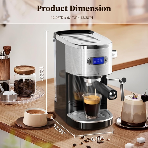 Kismile Espresso Machines 20-Bar,Professional Espresso Maker with Milk Frother Steam Wand and Capsule Compatible - Black