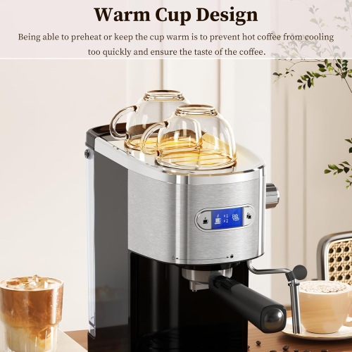 Kismile Espresso Machines 20-Bar,Professional Espresso Maker with Milk Frother Steam Wand and Capsule Compatible - Black