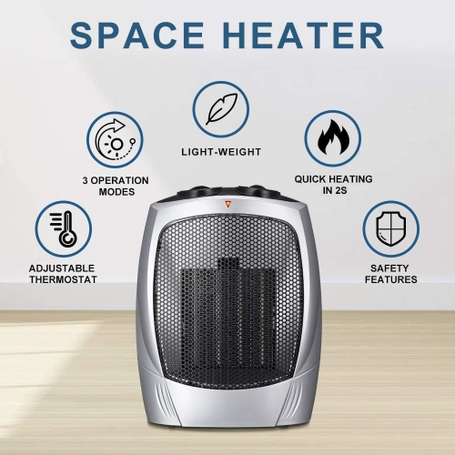 Kismile Small Space Heater Electric Portable Heater Fan for Home and Office Ceramic Fan Heaters with Adjustable Thermostat, 750W/1500W, 8.1 Inch -