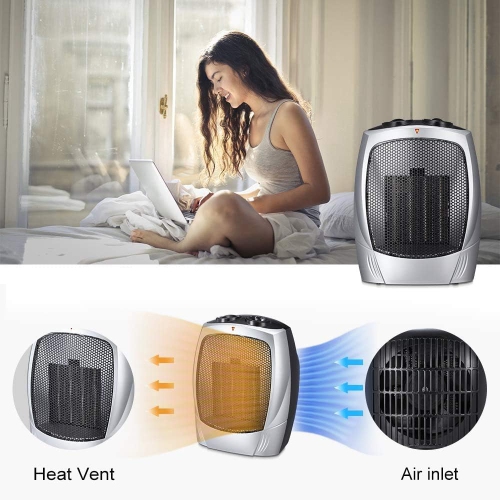 Kismile Small Space Heater Electric Portable Heater Fan for Home and Office Ceramic Fan Heaters with Adjustable Thermostat, 750W/1500W, 8.1 Inch -