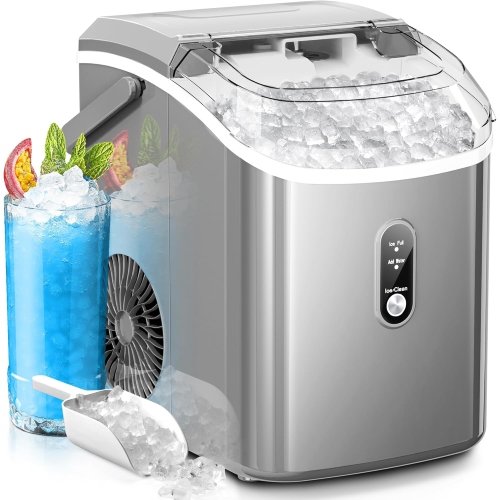 Kismile Nugget Ice Makers Countertop, Portable Sonic, 35Lbs/24H, Pebble Ice Maker with Self-Cleaning/One-Click Operation, Crushed Ice Maker for Home