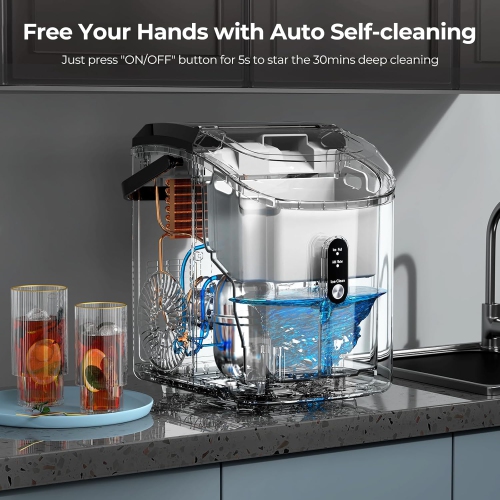 Kismile Nugget Ice Makers Countertop, Portable Sonic, 35Lbs/24H, Pebble Ice Maker with Self-Cleaning/One-Click Operation, Crushed Ice Maker for Home