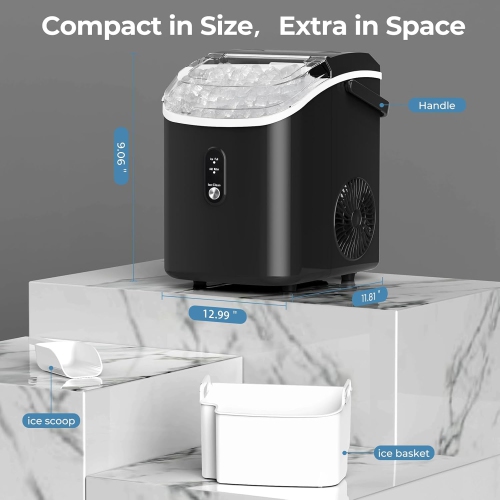 Kismile Nugget Ice Makers Countertop, Portable Sonic, 35Lbs/24H, Pebble Ice Maker with Self-Cleaning/One-Click Operation, Crushed Ice Maker for Home