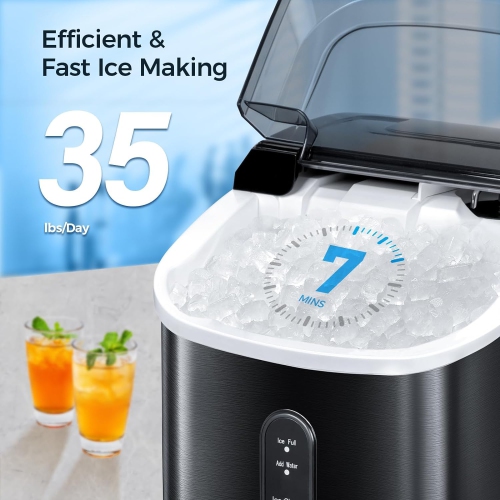 Kismile Nugget Countertop Ice Maker, Portable Pellet Ice Maker, 35 lbs/Day Chewable Ice, Self-Cleaning, Pebble Ice Maker for Home/Kitchen/Office -