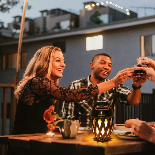 Outdoor Bluetooth Speaker with Flame LED Light, 5W Stereo Sound, Waterproof & Shockproof, 18H Playtime, Wireless Pairing for Parties and Garden Use