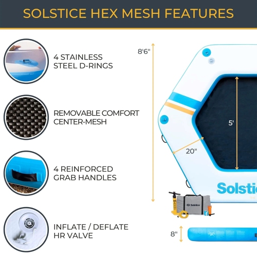 Quai flottant hexagonal gonflable en filet - 8,5 x 8,5 pi