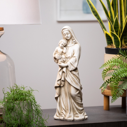 Statue de Marie debout avec bébé Jésus - 14,5" - Beige