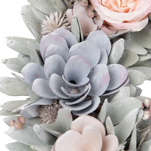 Roses and Thistle Wooden Artificial Floral Spring Wreath - 14"