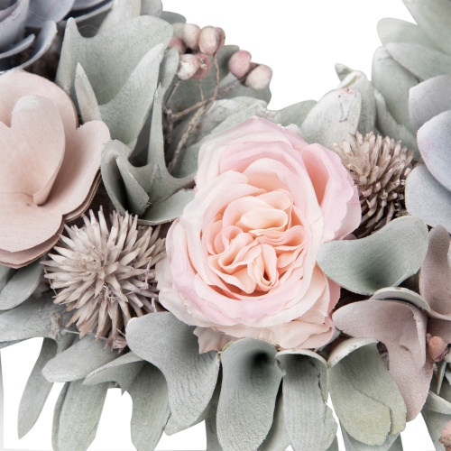 Roses and Thistle Wooden Artificial Floral Spring Wreath - 14"