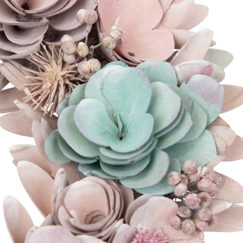 Wooden Floral Artificial Spring Wreath with Thistles - 13.5" - Pink and Blue