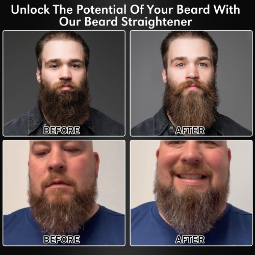 Beard Straightener w/Beard Balm & Beard Growth Oil & Beard Guide E-Book,Upgraded 3 in 1 Hair Straightener Brush Beard Straightening Comb,Unique