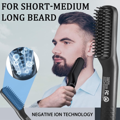 Beard Straightener w/Beard Balm & Beard Growth Oil & Beard Guide E-Book,Upgraded 3 in 1 Hair Straightener Brush Beard Straightening Comb,Unique