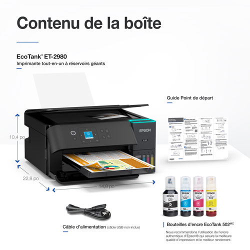 Imprimante à jet encre tout-en-un sans fil avec réservoir Supertank EcoTank ET-2980 d'Epson - Noir