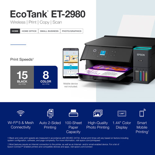 Imprimante à jet encre tout-en-un sans fil avec réservoir Supertank EcoTank ET-2980 d'Epson - Noir