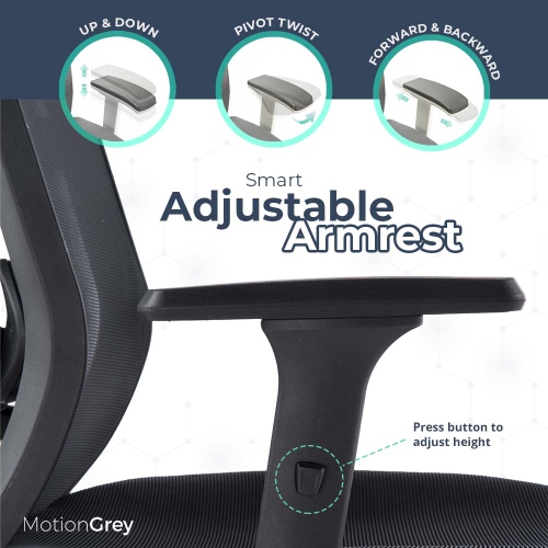 MotionGrey - SkyMesh Ergonomic Office Chair-Comfy High Mesh Back Support with Adjustable Armrests-Black Desk Computer Chairs Perfect for Home Gaming