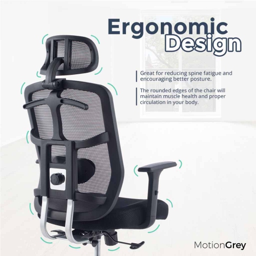 MotionGrey - SkyMesh Ergonomic Office Chair-Comfy High Mesh Back Support with Adjustable Armrests-Black Desk Computer Chairs Perfect for Home Gaming