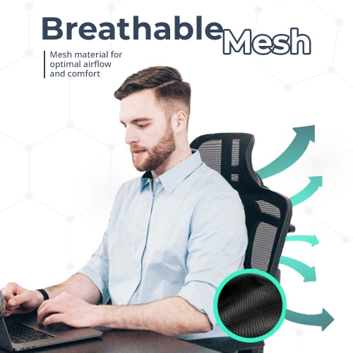 MotionGrey - SkyMesh Ergonomic Office Chair-Comfy High Mesh Back Support with Adjustable Armrests-Black Desk Computer Chairs Perfect for Home Gaming