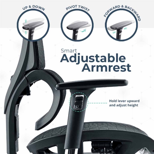 MotionGrey - SpaceMesh Ergonomic Office Chair-Comfy High Mesh Back Support with Adjustable Armrests-Black Desk Computer Chairs Perfect for Home