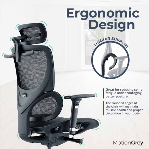 MotionGrey - SpaceMesh Ergonomic Office Chair-Comfy High Mesh Back Support with Adjustable Armrests-Black Desk Computer Chairs Perfect for Home