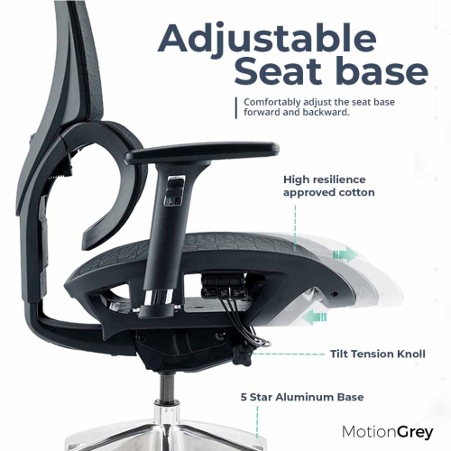 MotionGrey - SpaceMesh Ergonomic Office Chair-Comfy High Mesh Back Support with Adjustable Armrests-Black Desk Computer Chairs Perfect for Home
