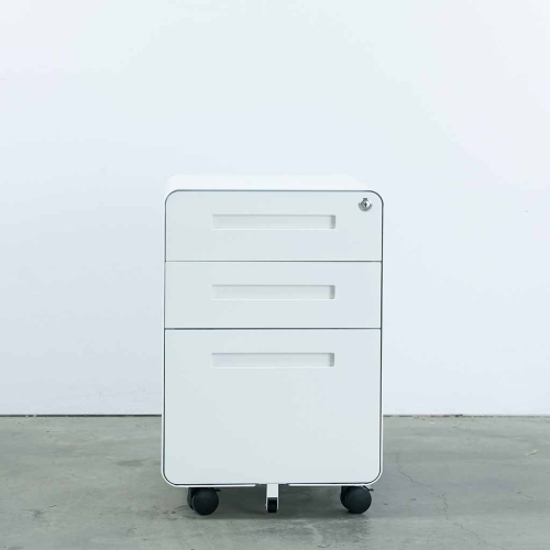 MotionGrey Metal Filing Cabinet with 3 Drawers, Vertical File Cabinet with Lock, Mobile Office Cabinet with Wheels for Legal, Letter, A4 Files - White