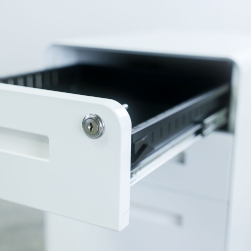 MotionGrey Metal Filing Cabinet with 3 Drawers, Vertical File Cabinet with Lock, Mobile Office Cabinet with Wheels for Legal, Letter, A4 Files - White