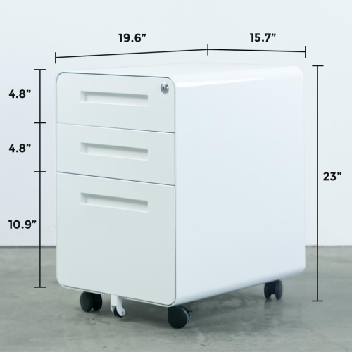 MotionGrey Metal Filing Cabinet with 3 Drawers, Vertical File Cabinet with Lock, Mobile Office Cabinet with Wheels for Legal, Letter, A4 Files - White