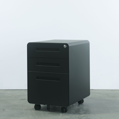 MotionGrey Metal Filing Cabinet with 3 Drawers, Vertical File Cabinet with Lock, Mobile Office Cabinet with Wheels for Legal, Letter, A4 Files - Black