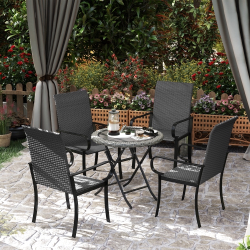 Outsunny Patio Dining Chairs Set of 4, Outdoor PE Rattan Armchairs with Steel Frame, Indoor Outdoor All Weather Wicker Chairs for Garden, Backyard,
