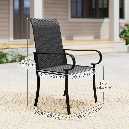 Outsunny Patio Dining Chairs Set of 4, Outdoor PE Rattan Armchairs with Steel Frame, Indoor Outdoor All Weather Wicker Chairs for Garden, Backyard,