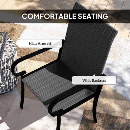 Outsunny Patio Dining Chairs Set of 4, Outdoor PE Rattan Armchairs with Steel Frame, Indoor Outdoor All Weather Wicker Chairs for Garden, Backyard,
