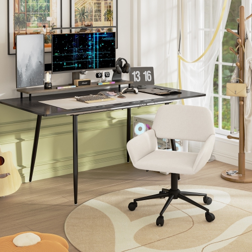 Homy Casa Home Office Chair - Fabric Upholstered Rolling Chair Height Adjustable Swivel Vanity Chair for Office Bedroom Vanity Room, Beige Chenille