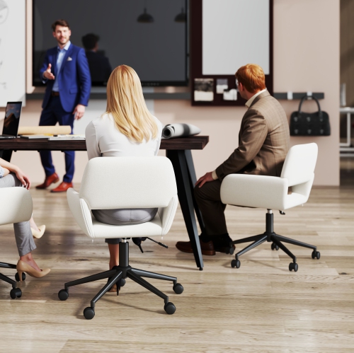 Homy Casa Home Office Chair - Fabric Upholstered Rolling Chair Height Adjustable Swivel Vanity Chair for Office Bedroom Vanity Room, Beige Chenille