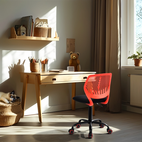 Homy Casa Adjustable Task Chair with Ergonomic Back Soft Seat Wheels, Red