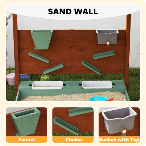 Qaba Kids Sandbox with Canopy, Sand Wall, Bottom Liner, 2 Storage Bins, Kids Outdoor Playset Sand Box for Backyard, Lawn, Garden, Beach, for 3-6
