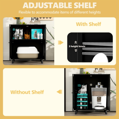 Homsee Modern Cat Litter Box Enclosure Cabinet with Double Doors, Ventilation Holes, and Rattan Design Black and Yellow