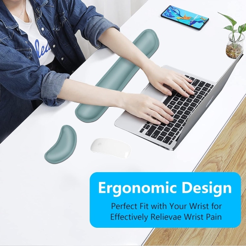 Mouse Wrist Rest, Ergonomic Memory Foam Mouse Wrist Support, Leather Hand Rest Pad Cushion for Gaming, Office, Laptop,Dark Green